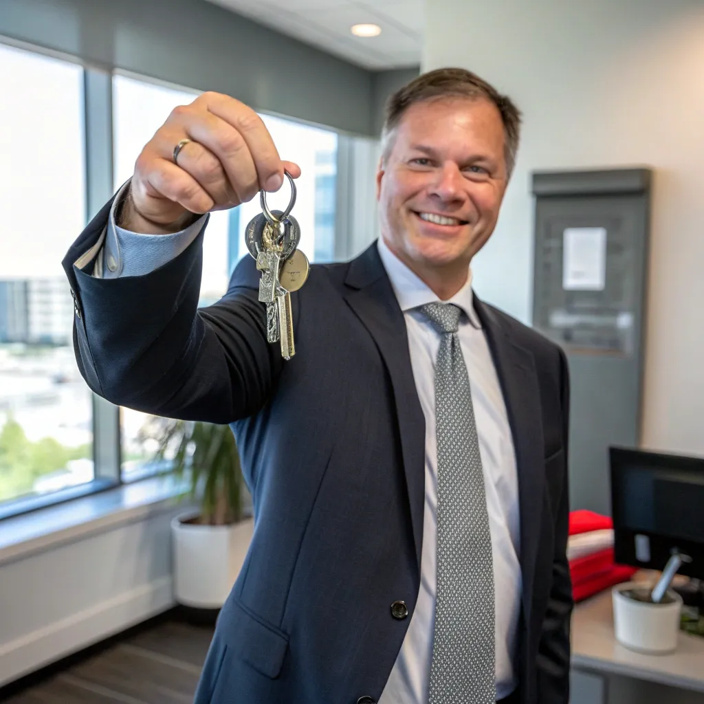 Real estate manager John Miller holding multiple property keys